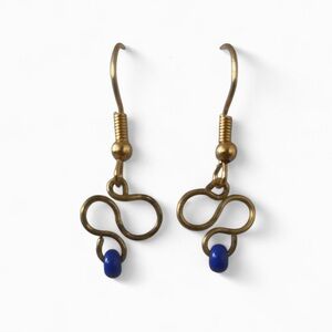 Elegant Antique Gold Patina and Blue Earrings on Gold Hooks